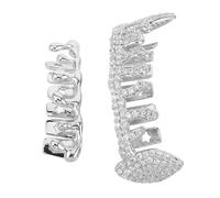 COOPHYA 2pcs Silver Hip Hop Fake Tooth Caps Grill for Men and Women, Irregular Flat Copper Teeth Grill Accessories, Easy Maintenance Costume Jewelry for Daily Wear and Social Events