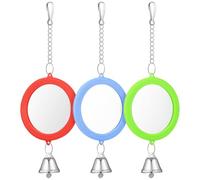 COOPHYA 3 Pcs Small Bird Mirrors with Bells Double-Sided Round Bird Mirror Pendant for Parrot Parakeet Cage Accessories in Red Green Blue