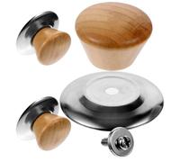 COOPHYA 3 Sets Cookware Lid Knob Pot Lid Knob Stainless Steel Wood Base Classic Shape Lightweight Beautiful Unique Design Kitchen Replacement Handles