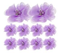 COOPHYA 30pcs Flower Fabric Replaceable Chiffon Flower Delicate Sewing Decorative Pearl Rhinestone Appliques for Making Hair Accessories DIY Headbands