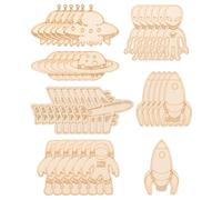 COOPHYA 32pcs Unfinished Wood Chips Wood Cutouts for Craft Creative Outer Space Themed Design Rocket Planet Wooden Decorations Cultivate Creativity Imagination Party Supplies
