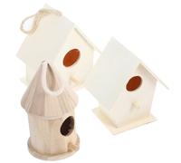 COOPHYA 3pcs DIY Wooden Bird Nest Set Unfinished Pine Wood Birdhouse with Hanging Rope, Creative Outdoor Bird Accessories for Garden and Birdcage Decoration Random Style