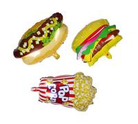 COOPHYA 3pcs Food Themed Foil Balloons for Birthday Party Decorations Featuring Realistic Popcorn, Hot Dog, and Hamburger Shapes Made of Sturdy Aluminum Film, for Movie Night or Picnic
