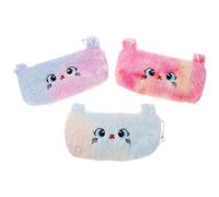 COOPHYA 3pcs Plush Cat Pencil Pouch Soft Zippered Makeup Organizer for Women Teen School Office Travel Lightweight Stationery Case with Closure in Pink Rose Purple