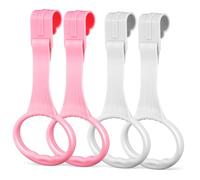 COOPHYA 4 Pcs Plastic Pull Up Rings for Walking Training White Pink Comfortable Grip Cot Hanging Handles for Cribs and Playpens Easy to Install Exercise for Early Standing Skills