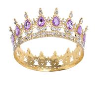 COOPHYA 5 Inch round Crown Headpiece Princess Tiara Vintage Alloy Rhinestones Lightweight Versatile Styling Women Brides Birthday Party Elegant Wedding Headpiece for Bride