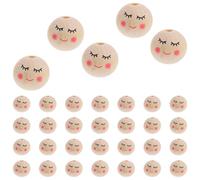 COOPHYA 50pcs Wood Beads with Smile Face Pattern for DIY Necklace Making and Dream Catcher Crafting, Large Hole and Smooth Surface Beads for Crafting and Jewellery Accessories