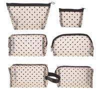 COOPHYA 6pcs Portable Mesh Makeup Bags Set with Heart Design, Small Cosmetic Pouches with Zipper, Travel-Friendly Beige and Black Organizers for Women