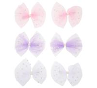COOPHYA 6pcs Soft Tulle Gauze Bow Hair Clips for Toddlers Girls Snap Barrettes Sparkly Sequins for Birthday Party Hairstyle Pink White Purple