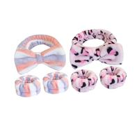 COOPHYA 6Pcs Women’S Spa Headband and Wristband Set for Face Washing, Absorbent Fleece Material Tie-Dye Leopard Print and Blue-Red Striped Design, Soft Sweat-Absorbing Hair Accessories for