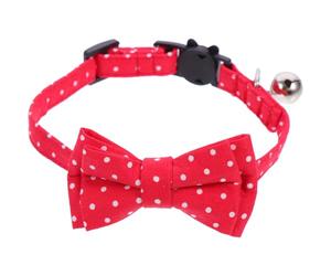 COOPHYA Adjustable Red Cotton Bow Tie Dog Collar with Bell, Skin-friendly and Comfortable Small Collars for Dogs and Cats, for Pet Parties and Special Days