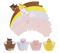 COOPHYA Animal Cake Wrapper and Cupcake Wrapper 24Pcs Cartoon Farm Animal Shapes Eco-Friendly Paper for Boys and Birthday Party Cake Decorating Supplies