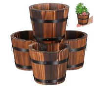 COOPHYA Barrel Style Wooden Planter Pots 4pcs Small Carbonized Wood Containers, Easy Drainage, Designed for Vegetable Planting and Home Gardening