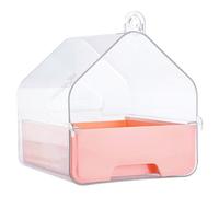 COOPHYA Bird Bath Box with Bottom Drawer Pink Plastic Parrot Shower Tub for Cage Mini Bird Bath Parakeets and Finches