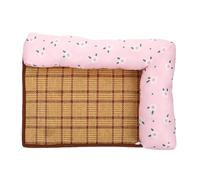 COOPHYA Breathable Pet Cooling Bed Mat with Non-slip Rattan Cushion, Red Floral Small Size Double-sided Pillow Dog Cooling Nest for Summer Use