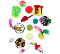 COOPHYA Cat Bell Ball Feather Toy Set 24pcs Plush Plastic for Cats | Indoor Kitten Play, Interactive Hunting Instinct Stimulation, Paw Exercise, Home Use Random Color