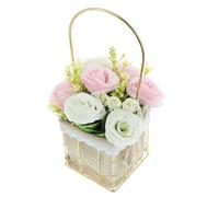 COOPHYA Flowers Basket Ornament Artificial Wedding Flower Iron Basket Plastic Details No Need of Soil No Need of Water for Office Desktop Decor