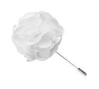COOPHYA Handmade Men White Satin Flower Brooch Pin Sturdy Copper Stem, Elegant Lapel Decoration for Suit, Easy to Use Tie Pin for Weddings and Formal Events