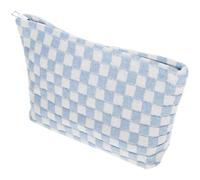 COOPHYA Large Travel Cosmetic Bag for Women in Blue Knitting Fabric with Versatile Reusable Design, for Storing Cosmetics and Coins, Stylish and Portable Makeup Pouch