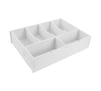COOPHYA Multi Compartment Cash Box Storage with Dividers Beige PVC Wood-Plastic Composite Coin and Receipt Organizer Stylish Simple Design for Desktops and Home Decor