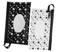 COOPHYA Reusable Wipe Holder and Portable Wipes Container with Flip Lid, Travel Dispenser Bag for Baby Diapering, Lightweight Black and White Star Print Tissue Pouch with Handle