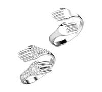 COOPHYA Romantic Couple Silver Copper Material for Men and Women 1 Pair with Smooth and Inlaid Rhinestones, Adjustable Size, Finger Jewelry Gift for Couples for Couples