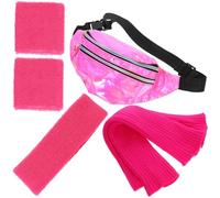 COOPHYA Sports Sweat Bands Headband and Sweatbands Set 80s Retro Pu Leather and Knitted Thread Eye-catching Costume Accessories for Women Exercising