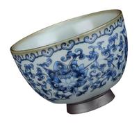 COOPHYA Vintage Chinese Style Ceramic Tea Cup with Lid, Safe for Lip and Hands, Portable Design, for Tea House and Restaurant Use, Classic Blue and White Porcelain Teacup