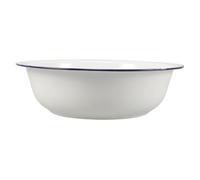 COOPHYA Vintage Enamel Footbath Basin with Blue Rim Multipurpose Foot Soak Tub for Washing Feet Face Laundry Retro Old-fashioned Footbath for Home Spa and Pedicure Use