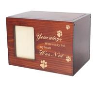 COOPHYA Wood Pet Cremation Urn with Photo Frame Brown Keepsake Box