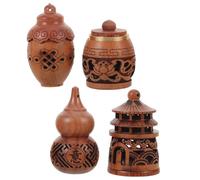 COOPHYA Wooden Aromatherapy Diffuser Pendant 4pcs Hollow Carved Essential Oil Charm for Home Office Jewelry Making with Traditional Chinese Design