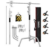 COOPIC C Stand Light Stand Stainless Metal Photography Kit - Heavy Duty 210cm Vertical Pole, 88cm Boom Arm, Adjustable Base, Sandbag, 2 Grip Heads, 4 Clips for Softbox, & BS130 Carrying Bag