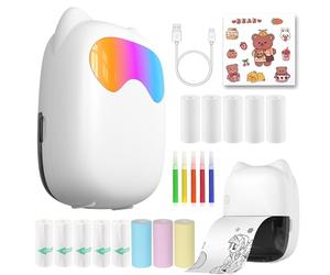 COOPOY Mini Pocket Printer, Bluetooth Smart Sticker with 13 Rolls Paper,Mini Study Thermal Printer,Photo Printer Phone with Cartoon Stickers and Watercolor Pen,Gift for Kids