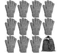 Cooraby 12 Pairs Winter Magic Gloves Stretchy Warm Knit Gloves with Mesh Storage Bag for Men or Women (Black and White, L)
