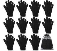 Cooraby 12 Pairs Winter Magic Gloves Stretchy Warm Knit Gloves with Mesh Storage Bag for Men or Women, Black, S