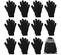 Cooraby 12 Pairs Winter Magic Gloves Stretchy Warm Knit Gloves with Mesh Storage Bag for Men or Women - black - XS