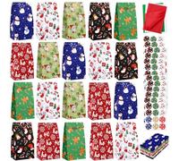 Cooraby 144 Pcs Christmas Gift Bags with Tissue Paper Sealing Stickers | 9.4 x 5 x 3 Inch Holiday Candy Goody Paper Bags for Xmas Party Supplies Gift Wrapping Decorations, 6 Styles