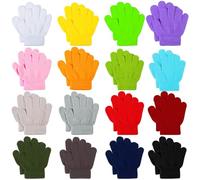 Cooraby 16 Pairs Winter Kids Warm Magic Gloves Full Fingers Stretchy Knitted Gloves for Boys or Girls - Multicoloured - 3-5 Years