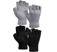 COORABY 2 Pairs Thickened Cashmere Warm Half Finger Gloves Winter Knitted Fingerless Gloves for Men and Women