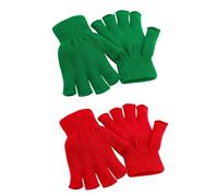 Cooraby 2 Pairs Unisex Warm Half Finger Gloves Winter Fingerless Gloves (L for Adults, M for Teens, S for Kids) (Green, Red, L)