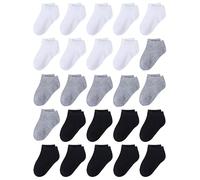Cooraby 25 Pairs Kids' Socks - Sport Ankle Athletic Socks for Boys Girls -Black White Gray Trainer Socks - for 2-10 Years Boys Girls School Short Socks