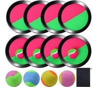 Cooraby Toss and Catch Paddle Game Disc 4 Set Paddle Toss and Catch Ball Sport Game Suitable for Sports, Beach and Party Favor with Storage Bag, 8 Paddles and 8 Balls (15.5cm)