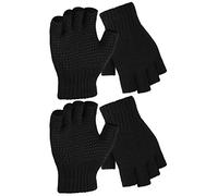 Cooraby Unisex Adult Fingerless Non Slip Knitted Stretchy Gloves, 2 Pairs, Black, M