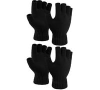 COORABY Unisex adult Thickened Warm Half Finger Winter Knitted Fingerless Gloves, 2 Pairs, Black, M
