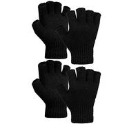 COORABY Unisex adult Thickened Warm Half Finger Winter Knitted Fingerless Gloves, 2 Pairs, Black, M