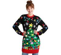 Cooraby Womens Christmas Jumpers Ugly Christmas Sweater Dress with Reindeer Knit Pullover LED Light Up for Xmas