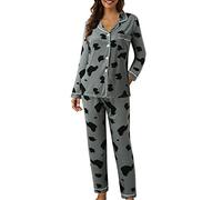 Coord Sets For Women Uk For Women Sets Plus Size Casual Lapel Peach Plaid Print Two Long Sleeve Pajamas Pajamas Suit Silky Set Vest And Shorts Pyjama Set Grey M