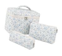 Coordinated Beauty Storage Bags, Quilted Travel Makeup Set with Handled Case, Two Zipper Pouches and Padded Exterior