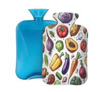 Coorful Food Vegetables Hot Water Bottle with Cover, 2L Large Capacity Hot Water Bag for Hot Cold Compress, Hand Feet Warmer, Neck Shoulder Pain Relief