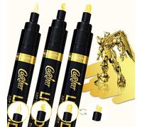 COORIART 3PK Chrome Marker Pen for Any Surface | Chrome Paint Pen for Repairing, Touch Up, Permanent Reflective Liquid, Model Painting, Marking or DIY Art Projects (Gold -3Pack)